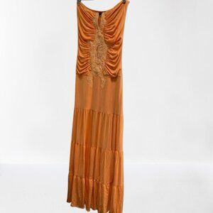 Sky Maxi Dress Crochet Strapless‎ Dreamsicle Orange Tiered Flattering NEW Large